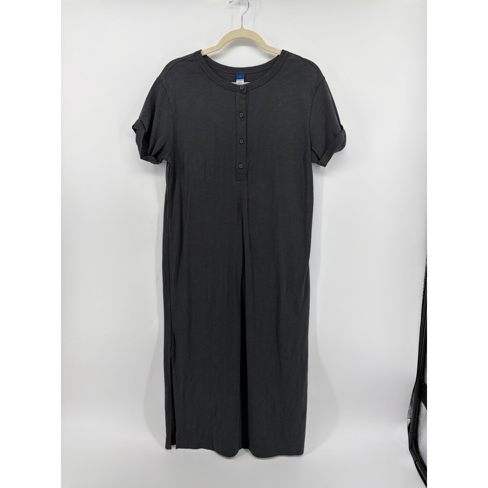 Old Navy Henley Midi Dress Gray‎ Womens Small Short Sleeve Cotton Slub Knit Slit